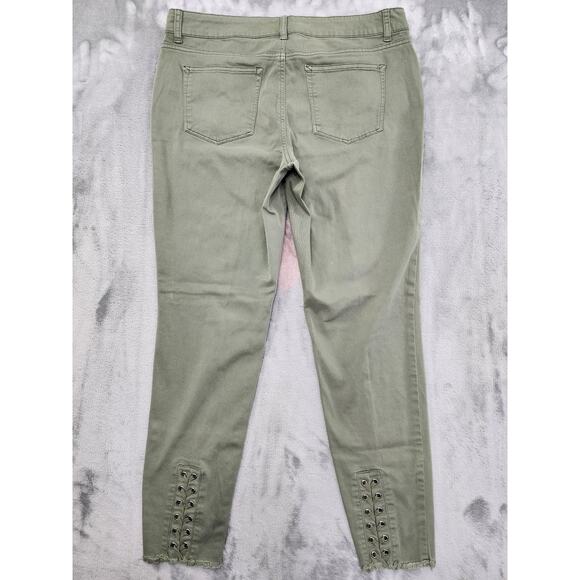 Maurices Jeans Womens L Green Mid Rise Crop Ankle Skinny Raw Hem Lace Up Detail - Picture 2 of 12